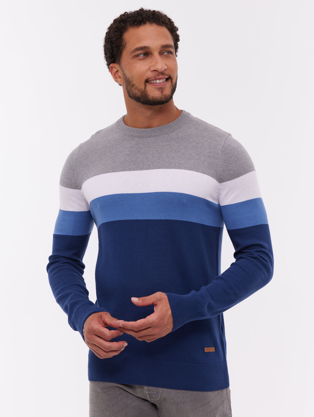 Toone Striped Crew Neck Sweater - Blue