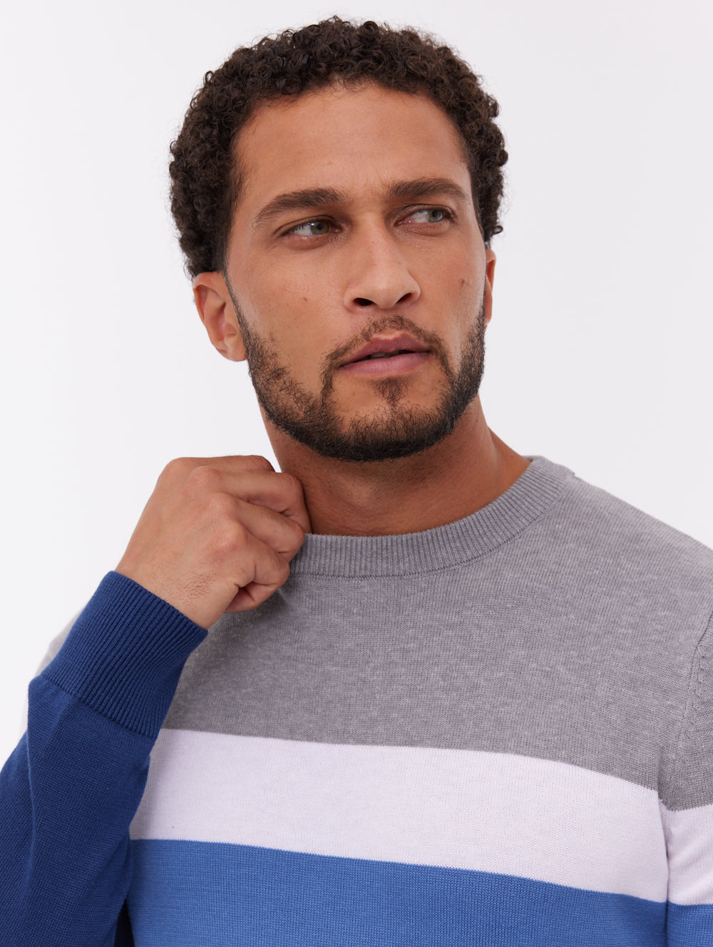 Toone Striped Crew Neck Sweater - Blue
